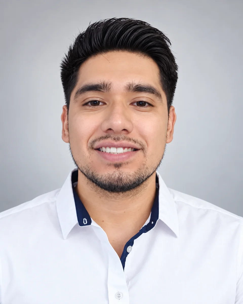 Oscar, creador de Altum, con camisa blanca y una sonrisa