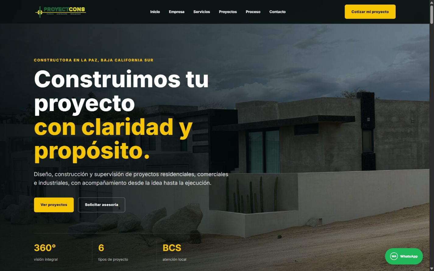 Página de inicio completa desarrollada para Proyectcons